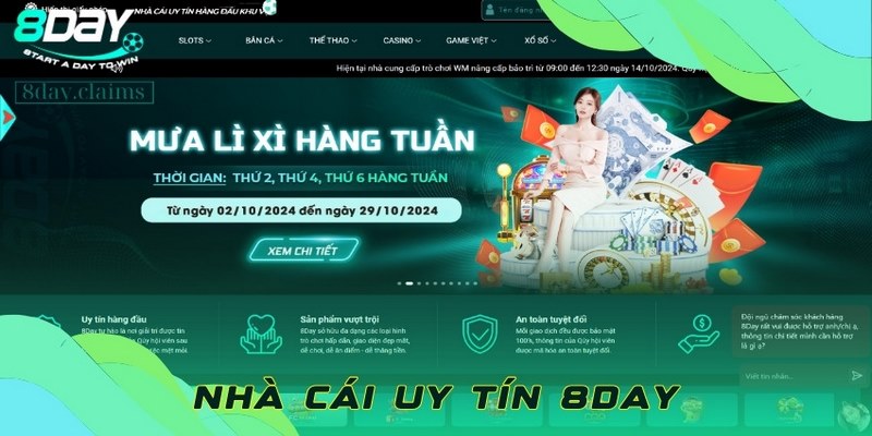 Nhà cái 8Day luôn chăm sóc người chơi bằng chương trình khuyến mãi lớn